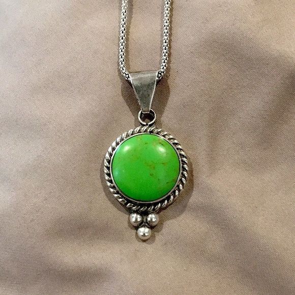 TAXCO Green Turquoise Sterling Silver Necklace - Picture 12 of 12